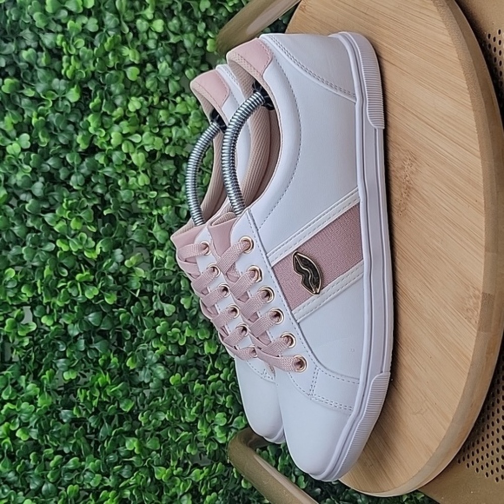 Dorothy Gaynor Womens Casual Lace-up Leather Sneaker White/Pink Size 26.5/10 US